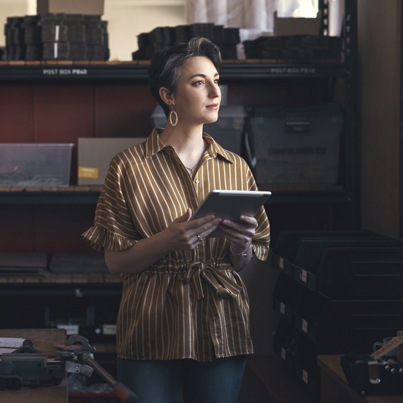 Woman checking insurance coverage for her small business